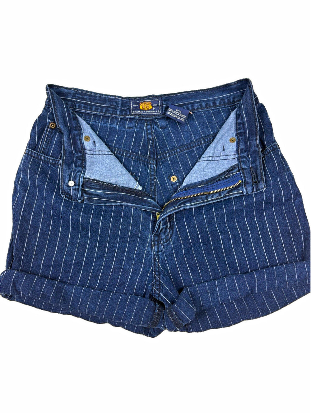 Route 66 Pinstripe Denim Shorts Women's Size 9/10 High Waisted Cuffed Vintage